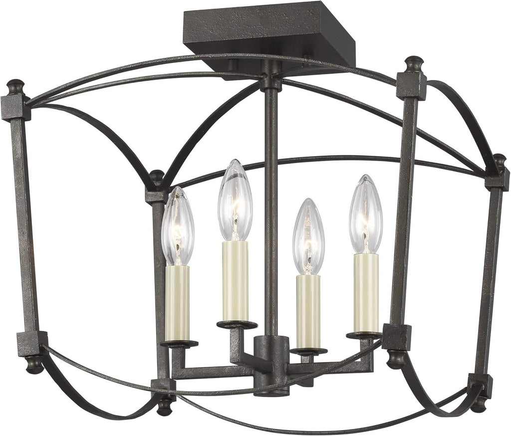 4-Light Semi Flush Ceiling Lighting, Smith Steel M67016