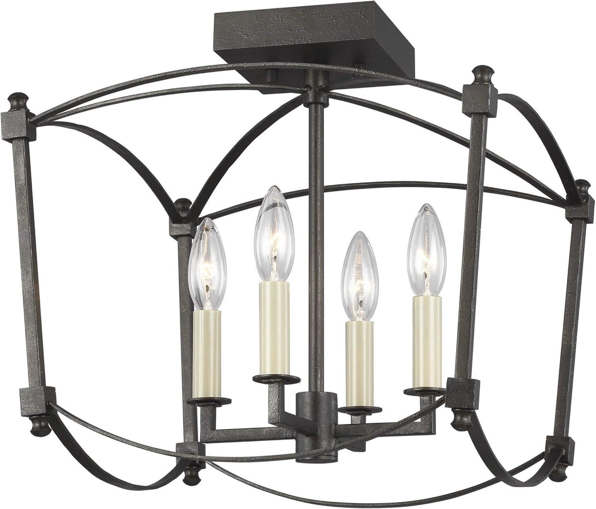 4-Light Semi Flush Ceiling Lighting, Smith Steel M67016