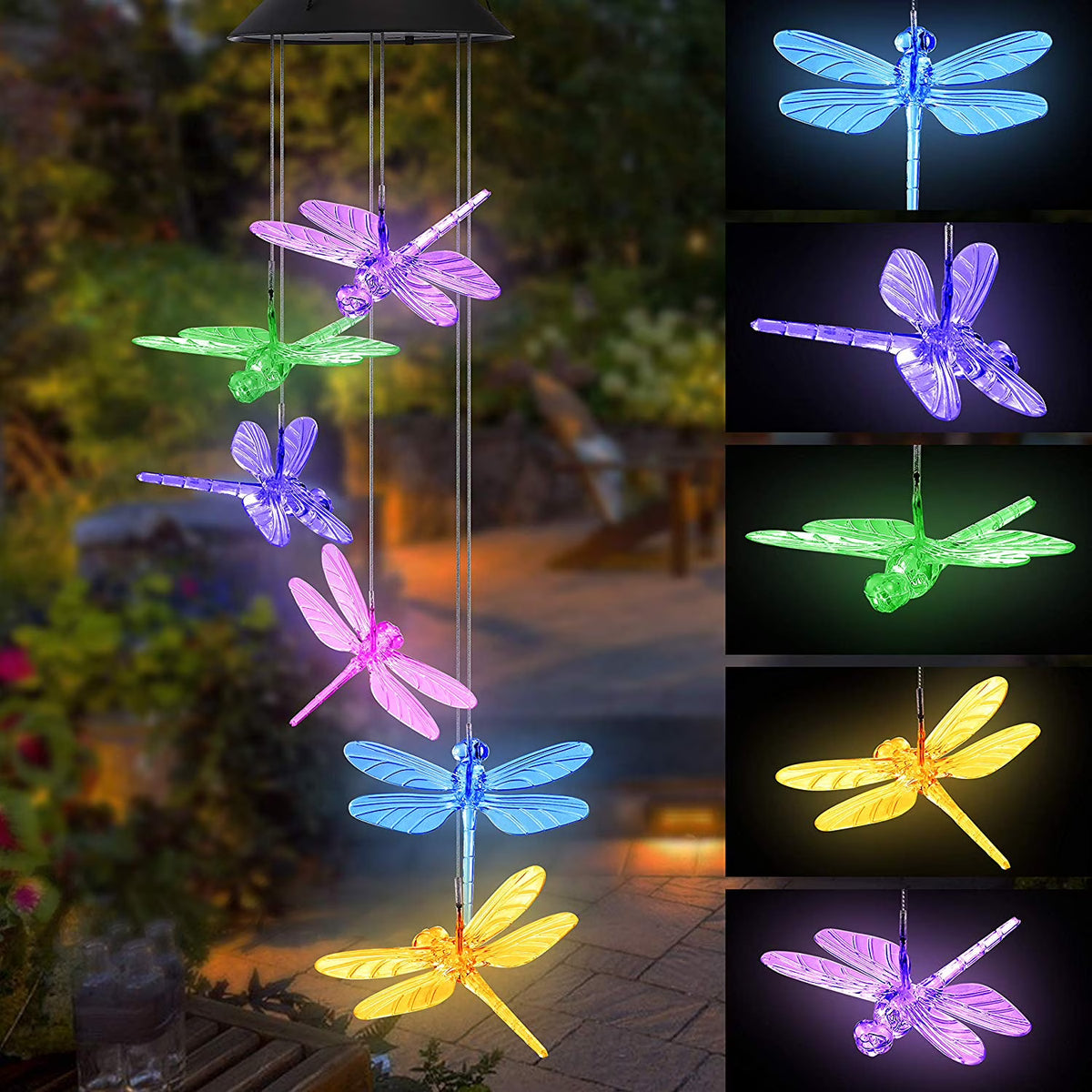 Color Changing Dragonfly Wind Chime Spiral Spinner Wind Mobile E1487