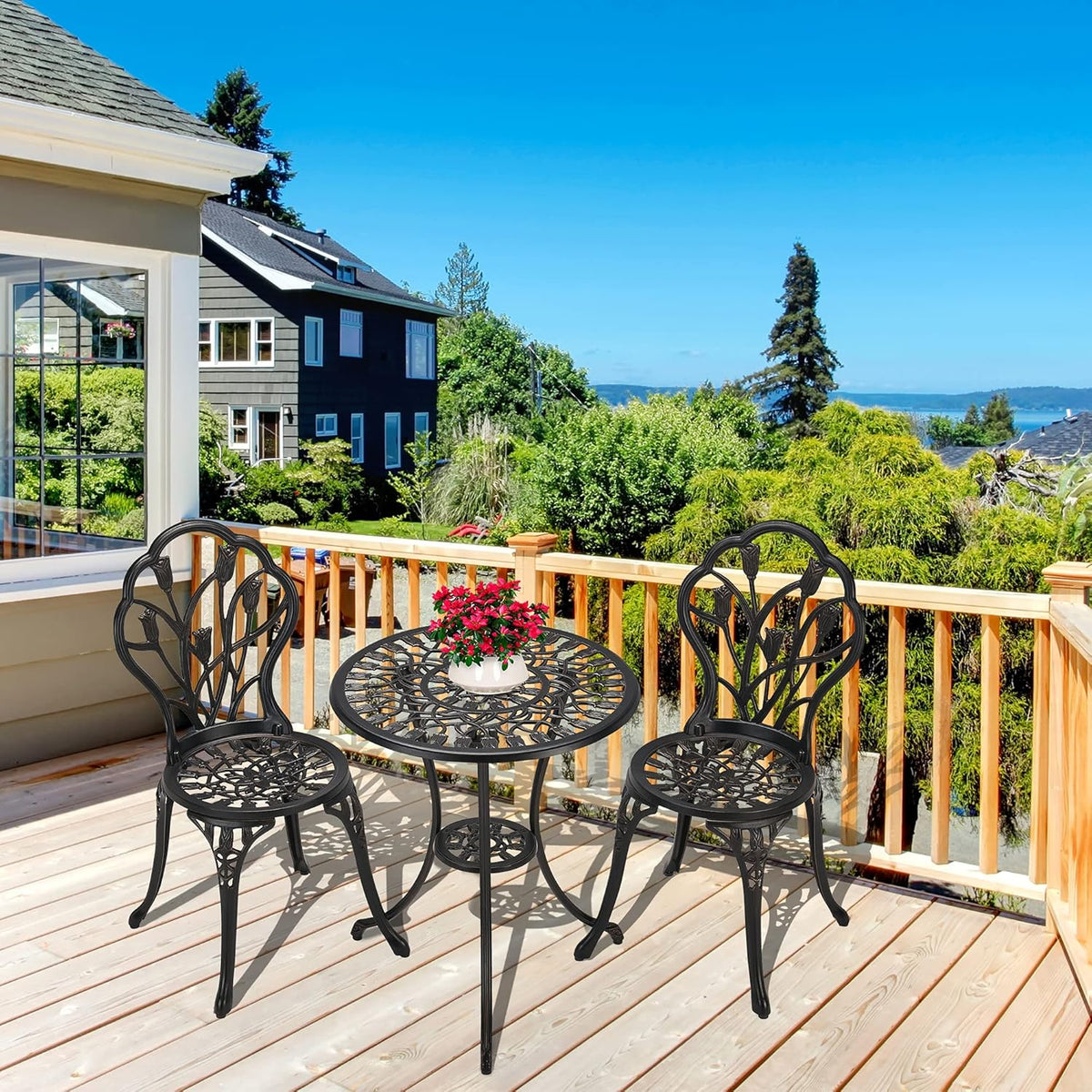 3-Piece Cast Aluminum Patio Bistro Set with Rust-Resistant Table and 2 Chairs K537045