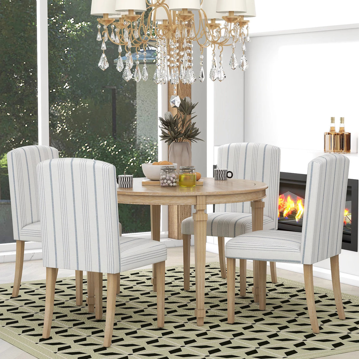 Round Dining Table Set for 4, 5-Piece Solid Wood V20389