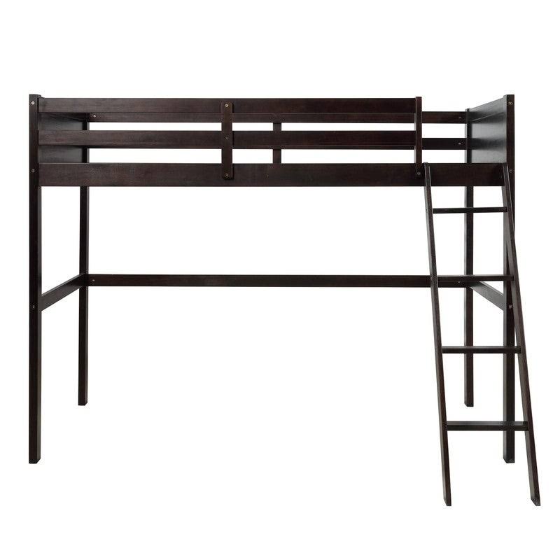 Espresso Pine Wood Twin Over Full Loft Bed with Cabinet P7743
