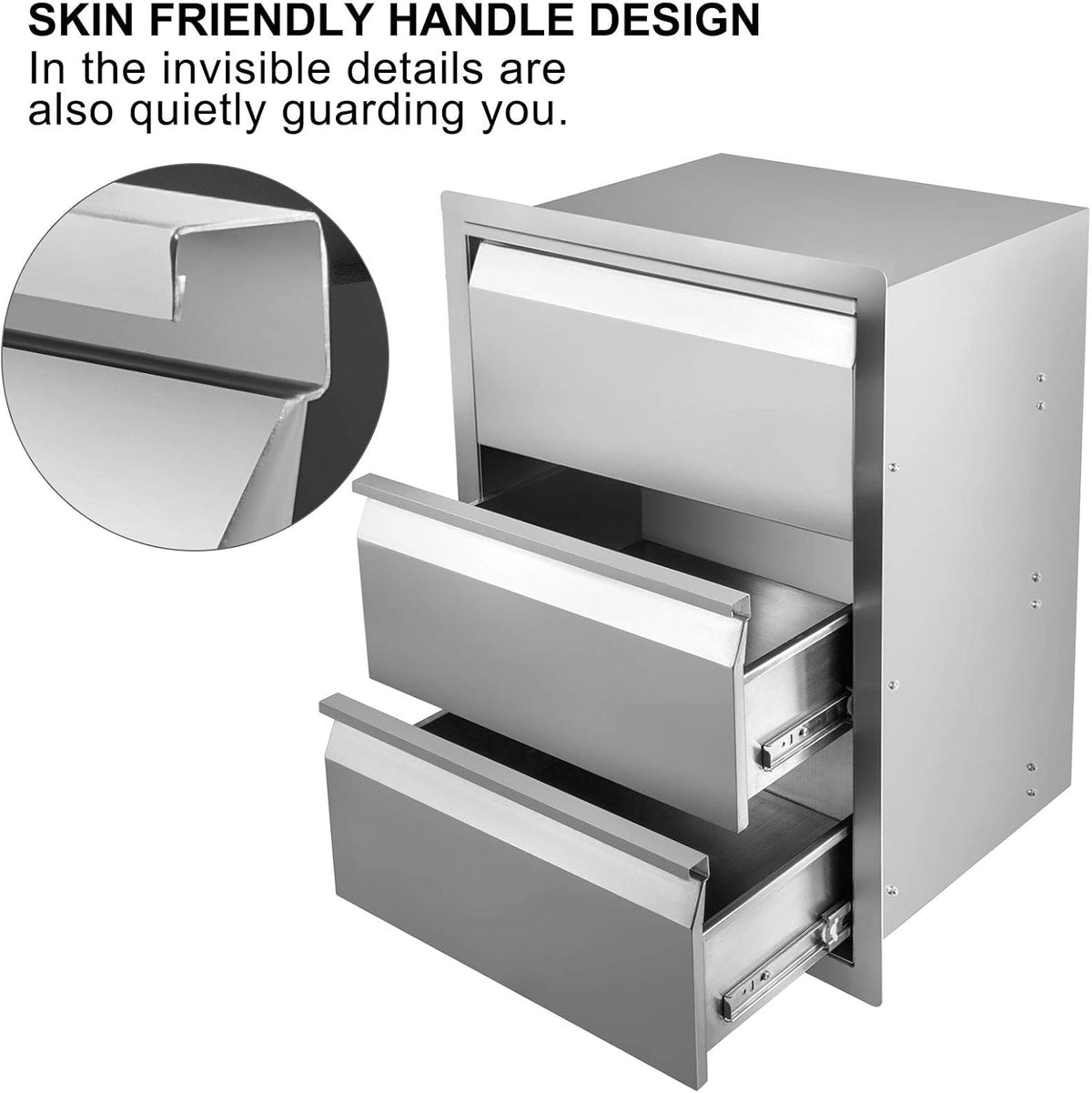 Stainless Steel Double Access BBQ Drawers Box Frame Style Flush Mount Outdoor Kitchen Storage Double Drawers I4193