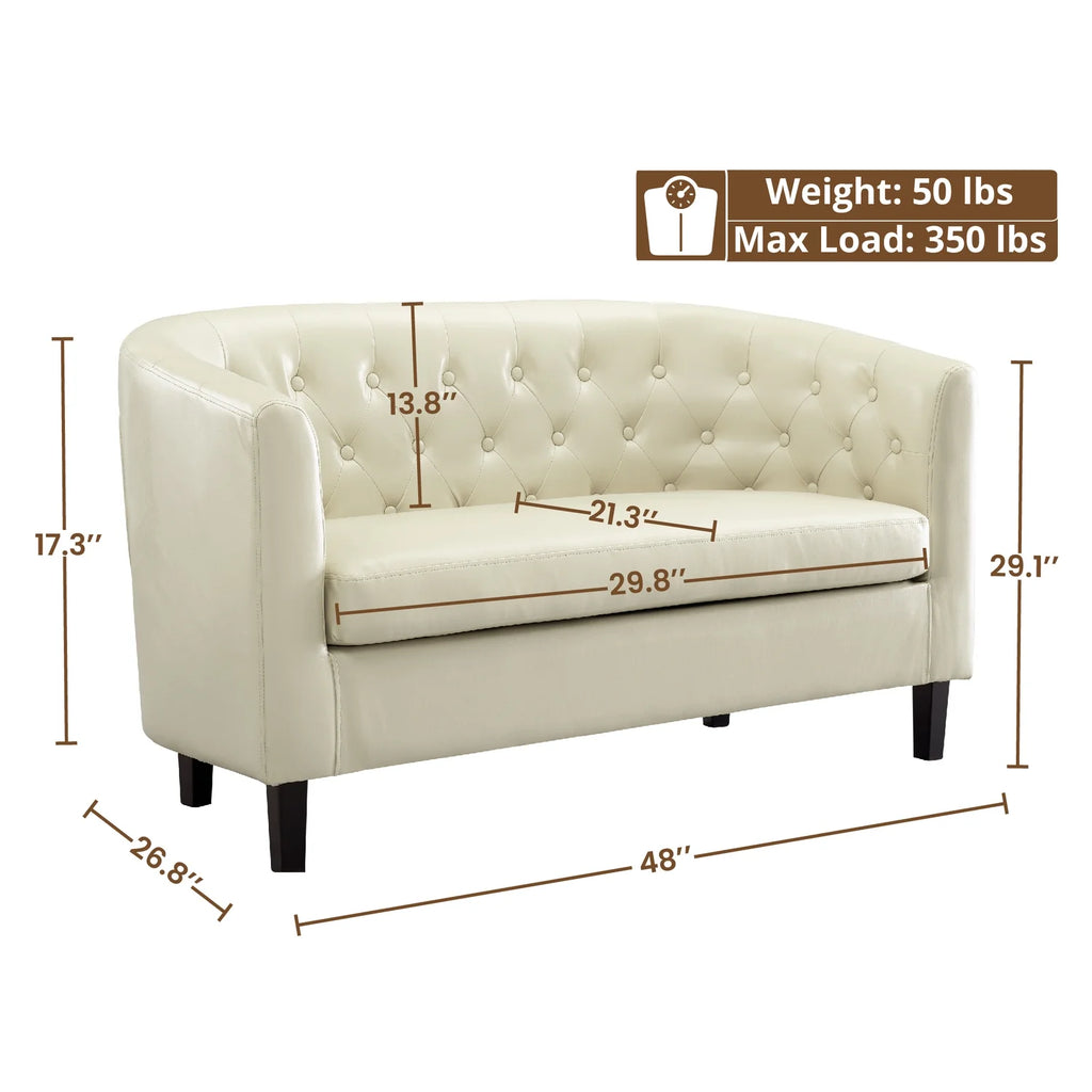 Cream Faux Leather Barrel Loveseat Y850
