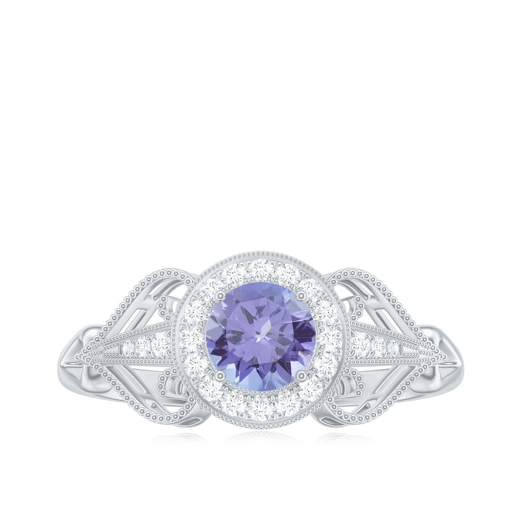 Tanzanite and Diamond Engagement Ring, 925 Sterling Silver, US 4.00 E328