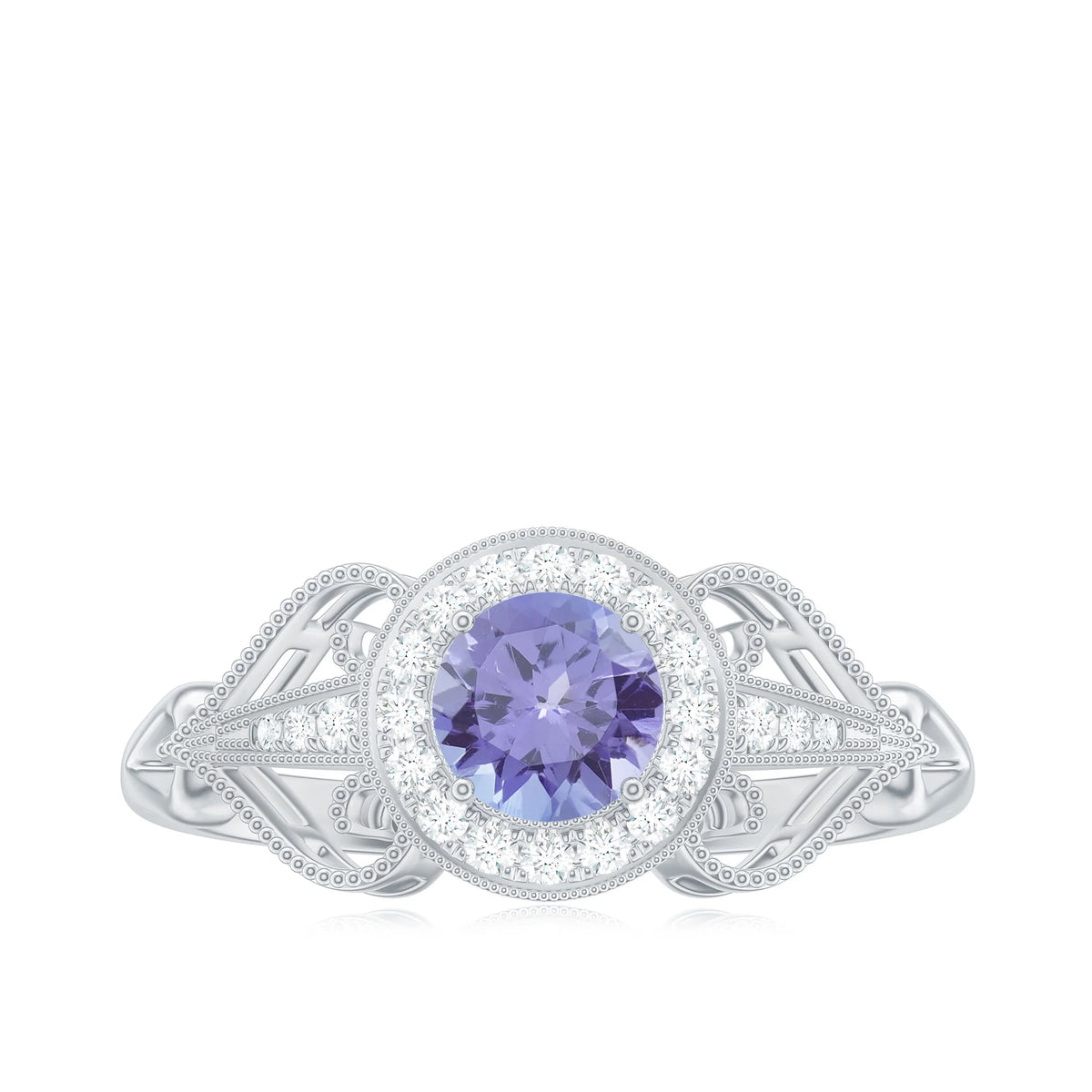 Tanzanite and Diamond Engagement Ring, 925 Sterling Silver, US 4.00 E328