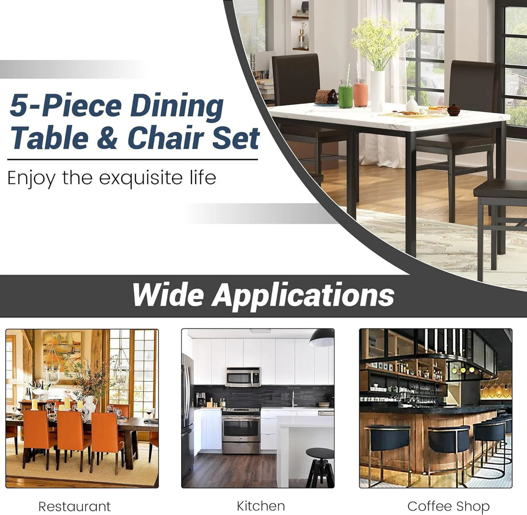 Dining Table Set for 4 with 4 PU Leather Chairs C16955