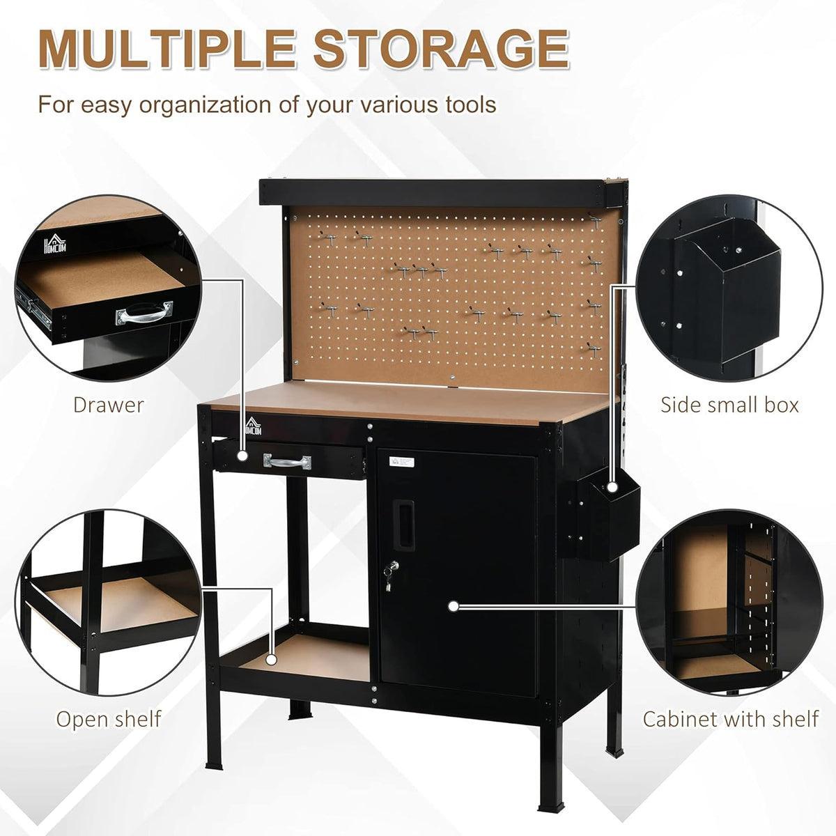 Multipurpose Workbench with Slide Drawer, Peg Board, Storage Cabinet G951733