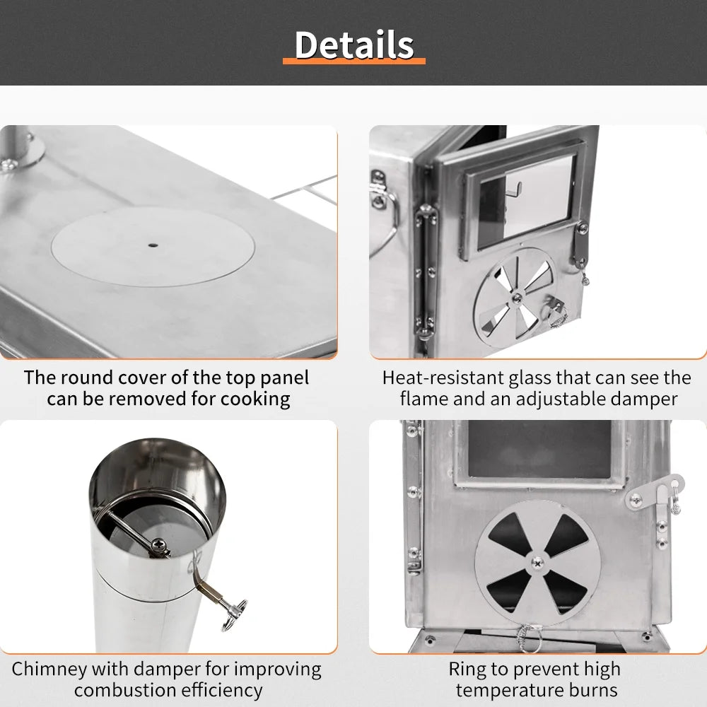 Portable Wood Burning Tent Stove 304 Stainless Steel J2769