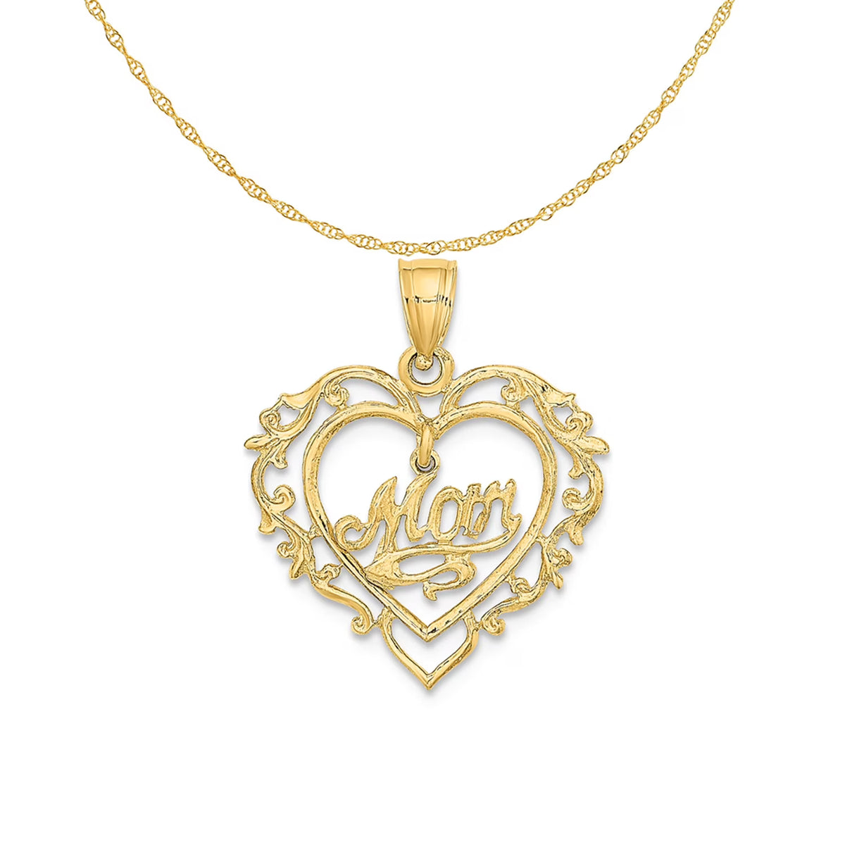 14K Yellow Gold Polished Heart Pendant Charm with 10K Yellow Gold Rope Chain Necklace 18'' O1037