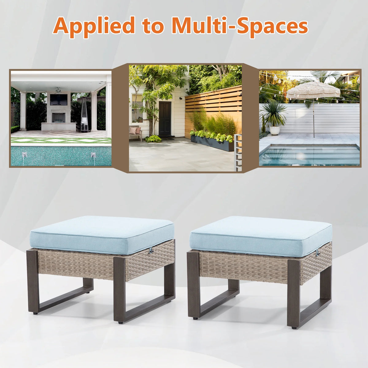 2-Piece PE Rattan Ottomans with Removable Cushions F846176