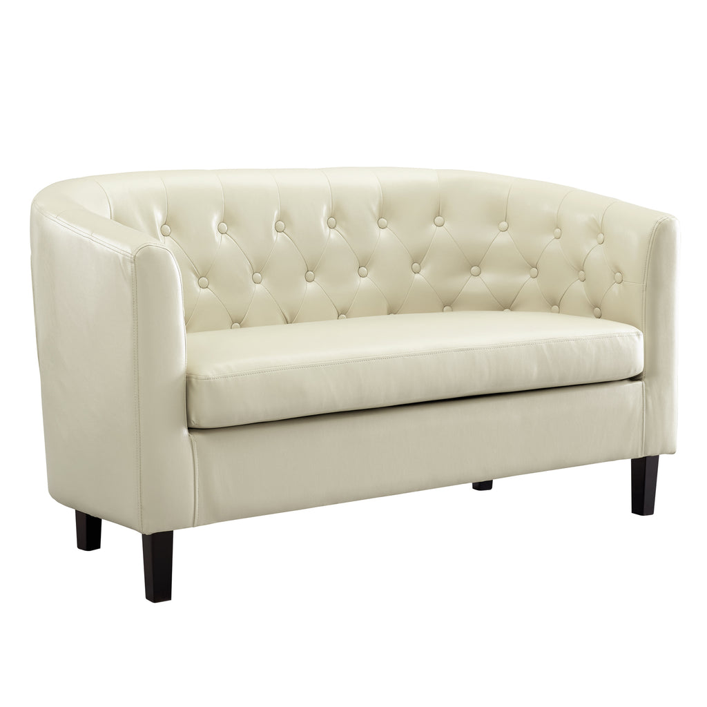 Cream Faux Leather Barrel Loveseat Y850