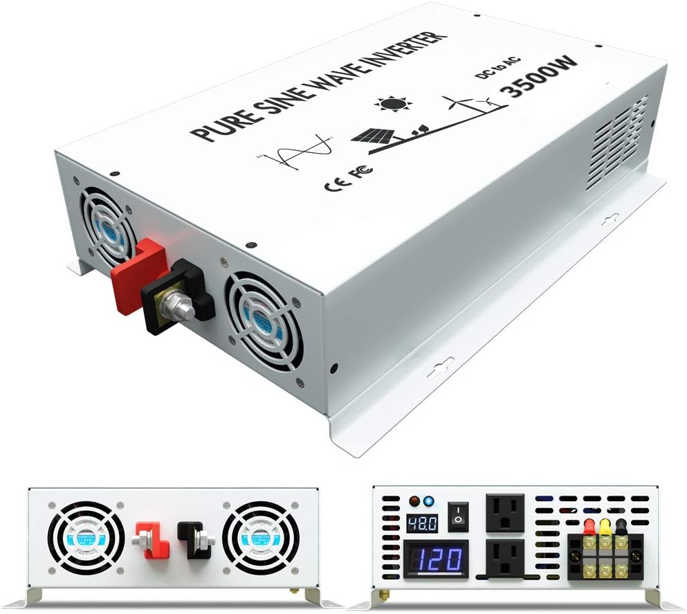 3500W Pure Sine Wave Power Inverter DC 48V to 110V 120V AC with Dual Outlets G519