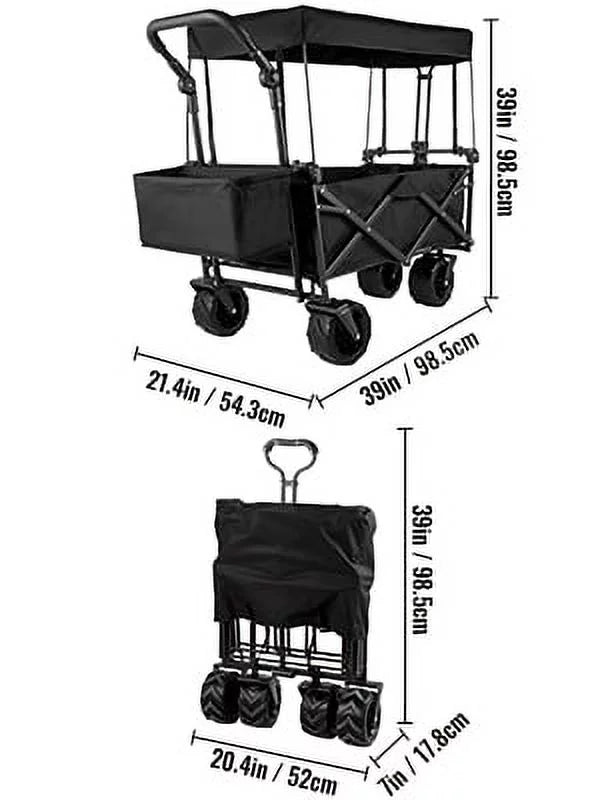 Collapsible Wagon Cart with Removable Canopy and All Terrain Wheels F7682