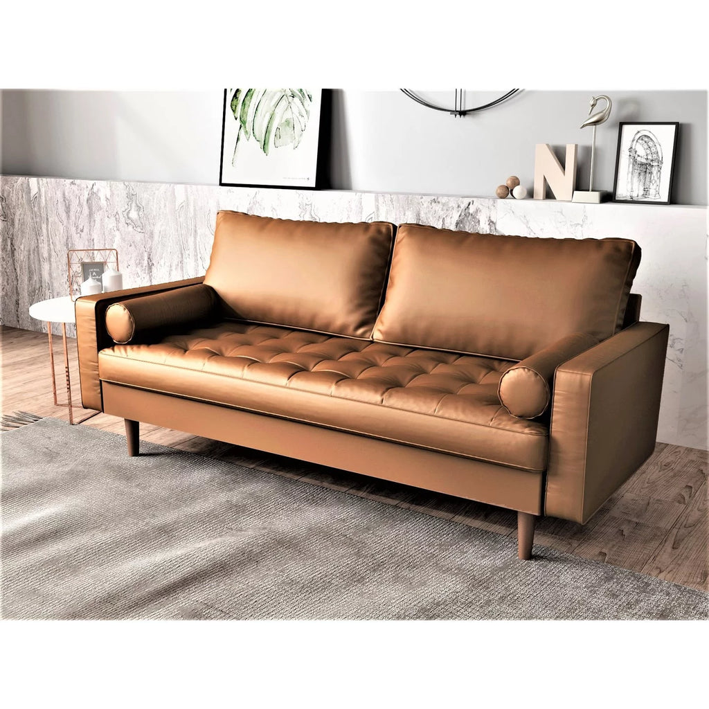 Black Faux Leather Mid-century Modern Loveseat M40855