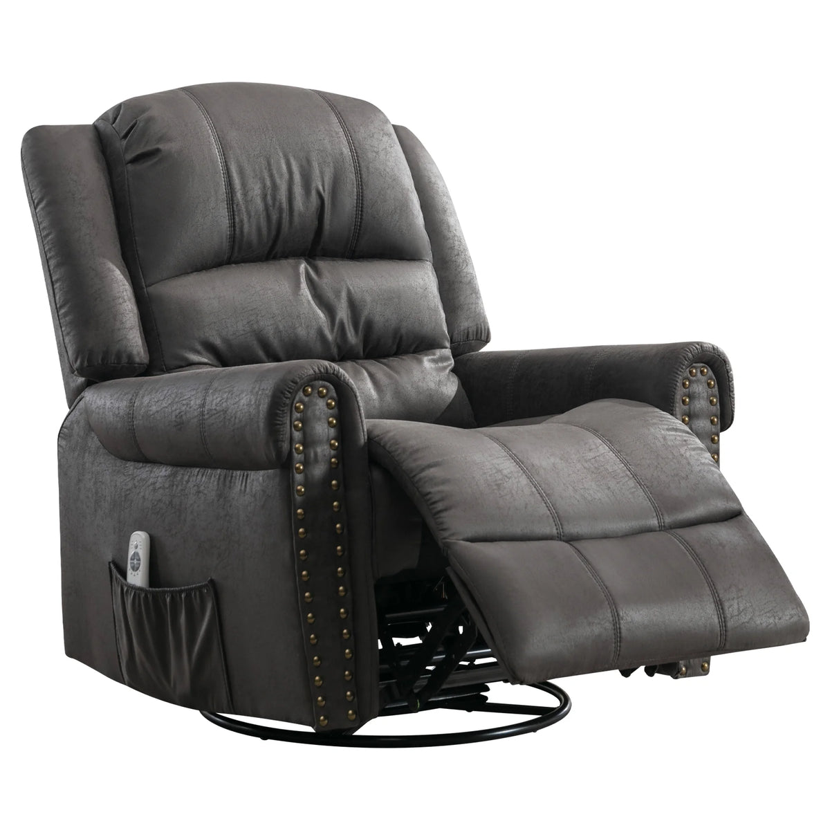 Gray PU Leather Swivel Recliner Chair with Massage and Heat O449
