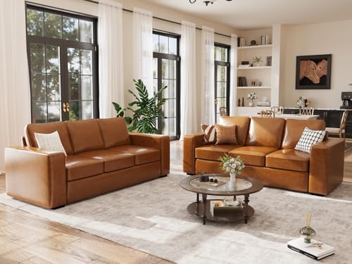 Brown Faux Leather 3 Seater Sofa Set of 2 I1518