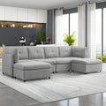 118" Convertible Linen Sectional Sofa with Ottomans N120
