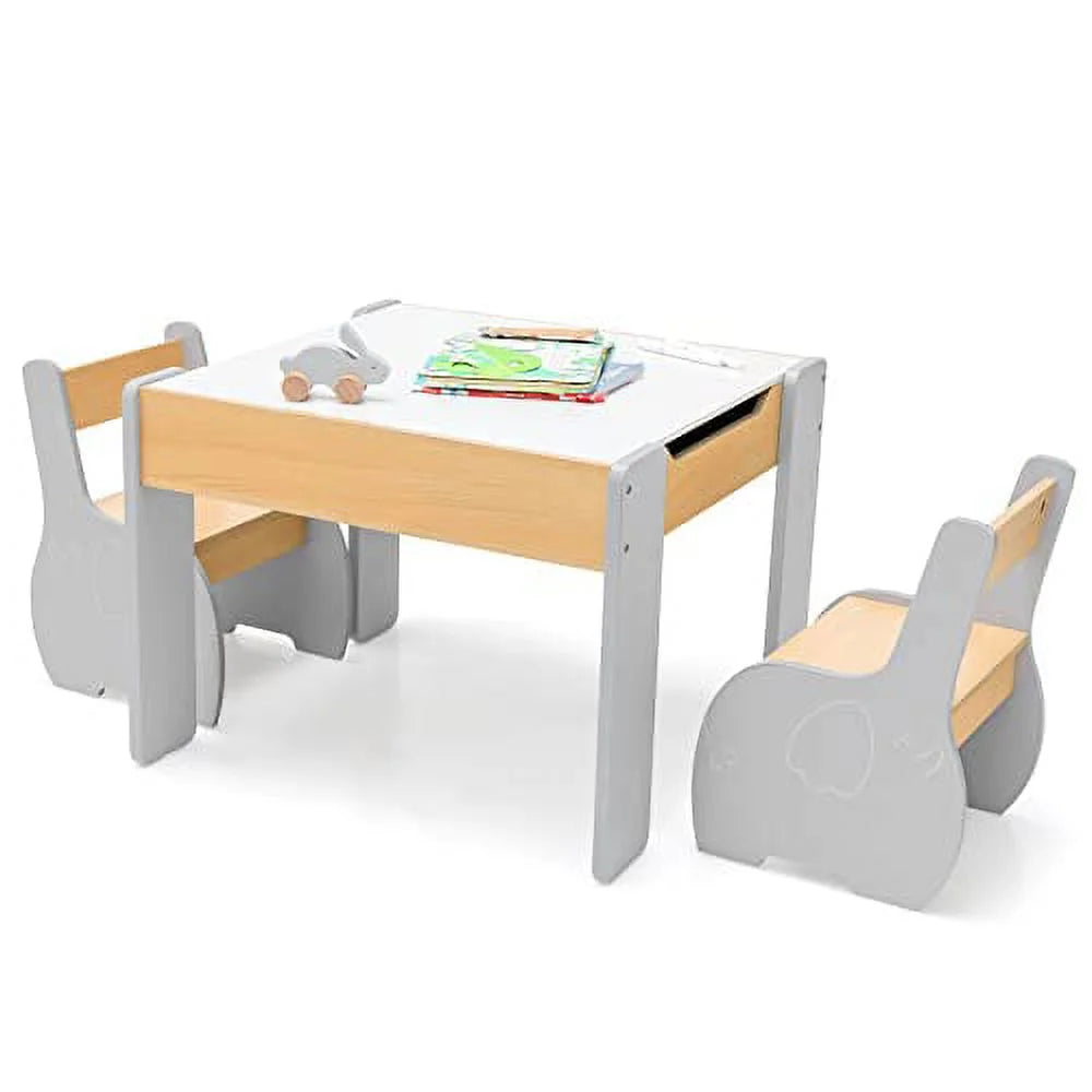 3 in 1 Kids Table and Chair Set Wood Activity Table with Removable Tabletop B112