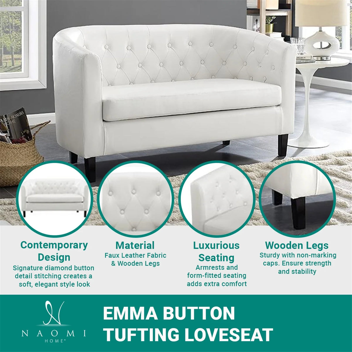 Cream Faux Leather Barrel Loveseat Y850
