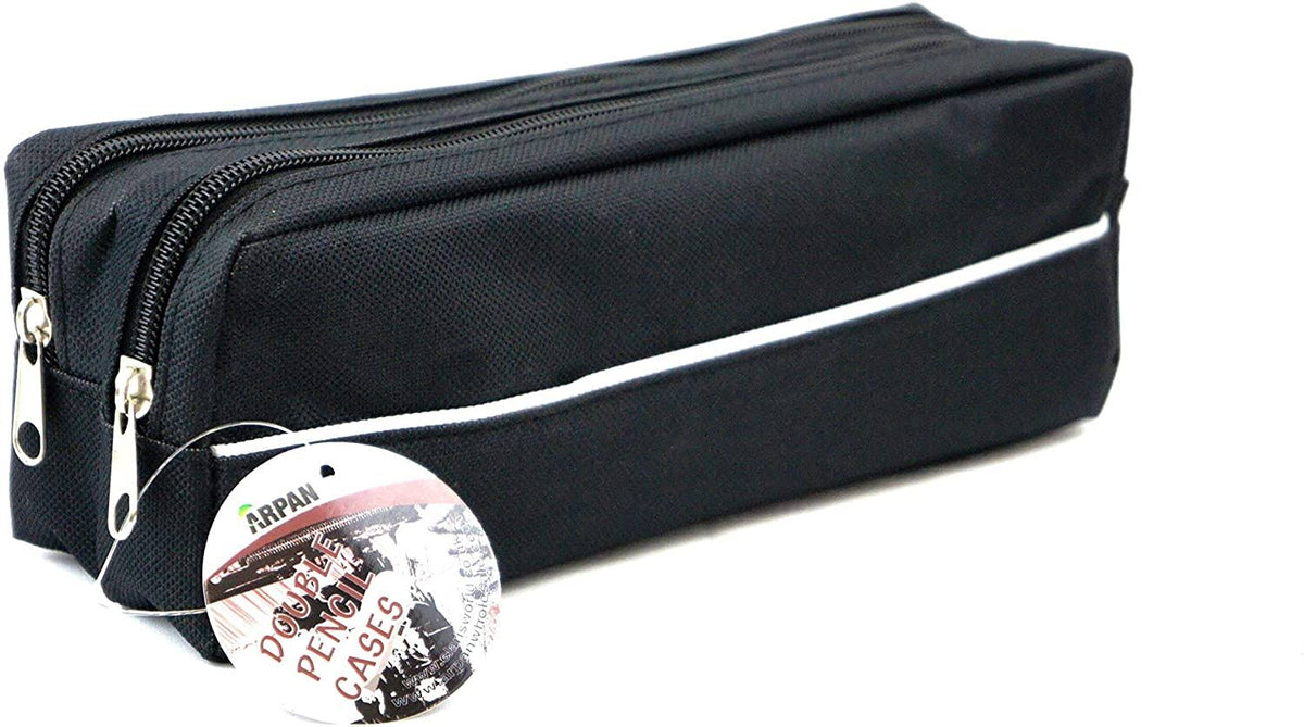 X-Large Double Zip Fabric Pencil Case (Black) M89742