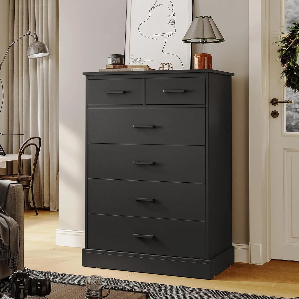 Black 6 Drawer Wood Dresser U20209