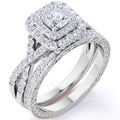 18K White Gold over Silver Moissanite Wedding Ring Set M9143