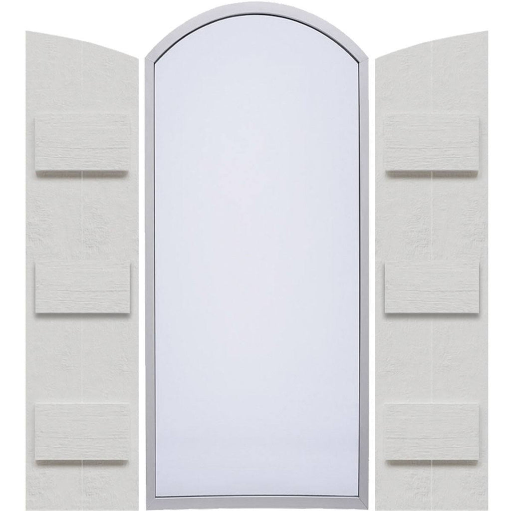 Rustic Faux Wood Shutters with Elliptical Arch Top V77524