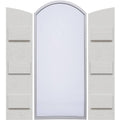 Rustic Faux Wood Shutters with Elliptical Arch Top V77524