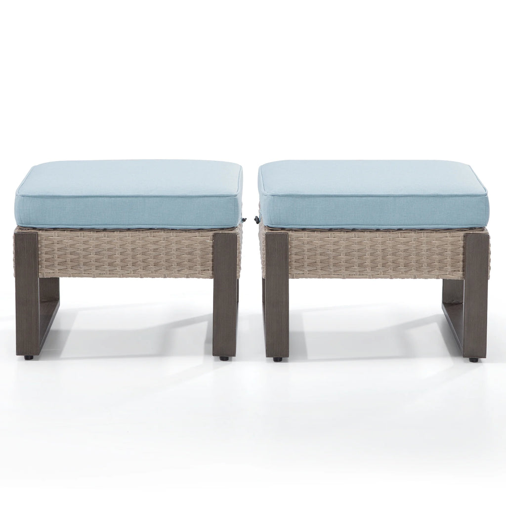 2-Piece PE Rattan Ottomans with Removable Cushions F846176