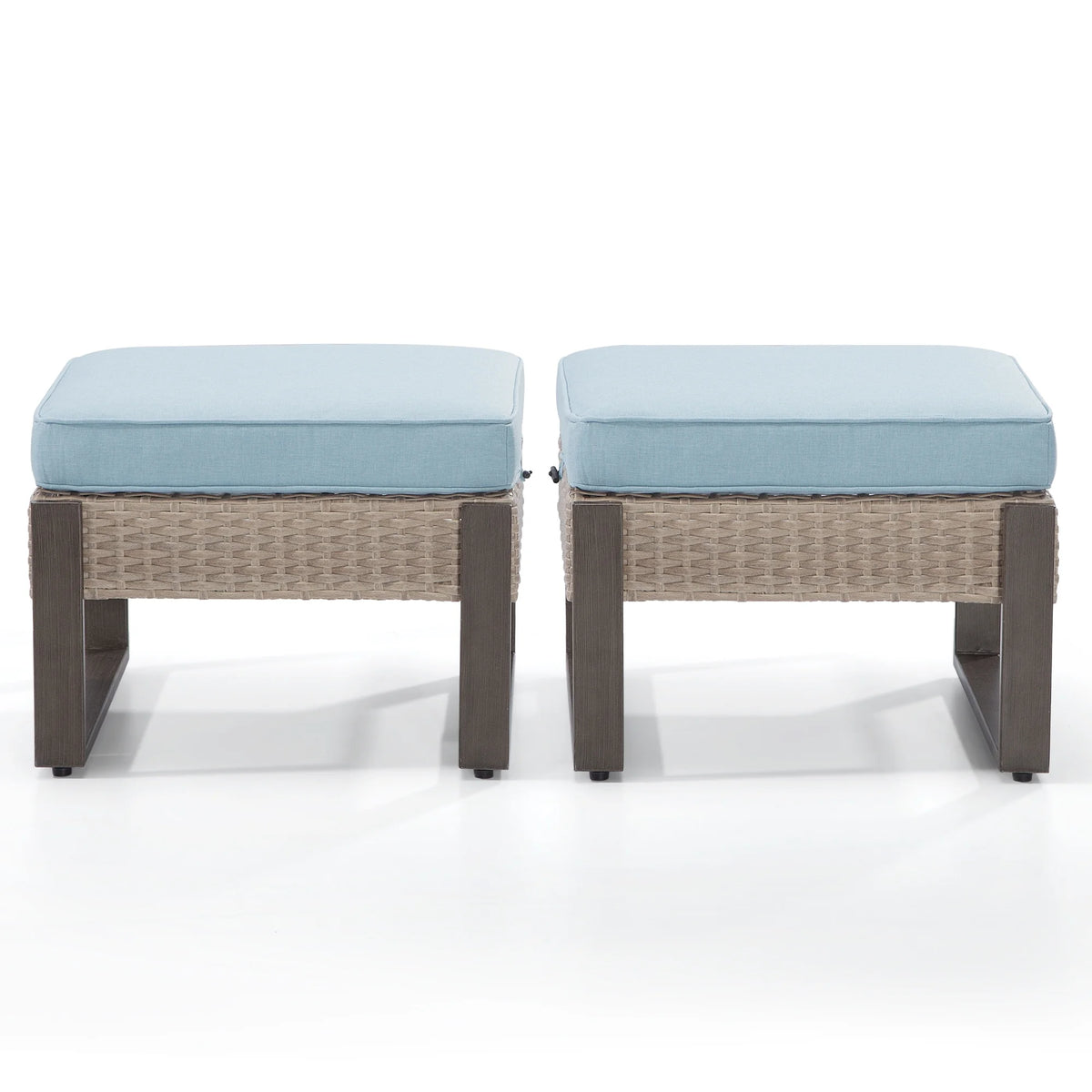 2-Piece PE Rattan Ottomans with Removable Cushions F846176