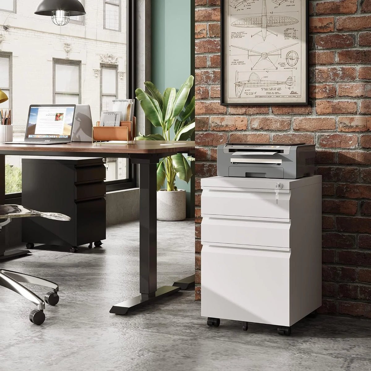 White 3-Drawer Mobile File Cabinet X196