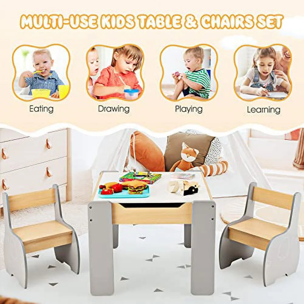 3 in 1 Kids Table and Chair Set Wood Activity Table with Removable Tabletop B112