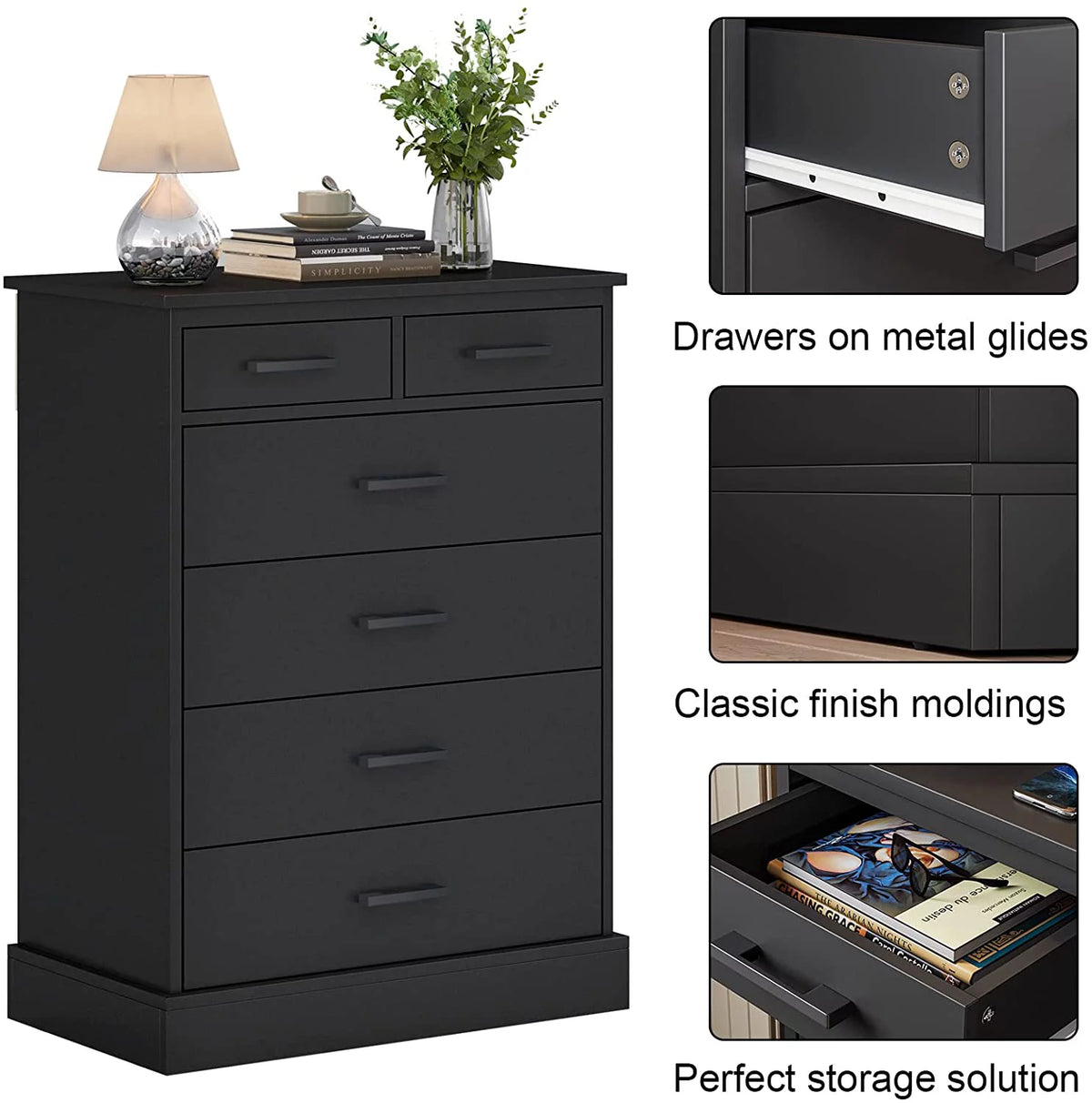 Black 6 Drawer Wood Dresser U20209