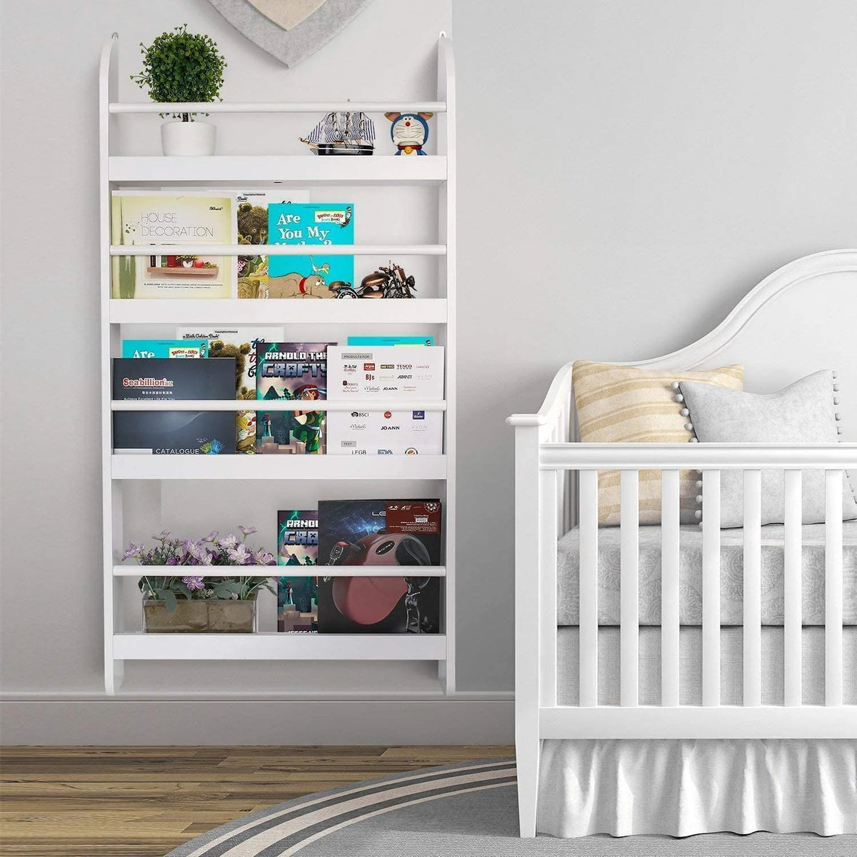 4-Tier White Wall Mounted Bookshelf Storage Rack P8893