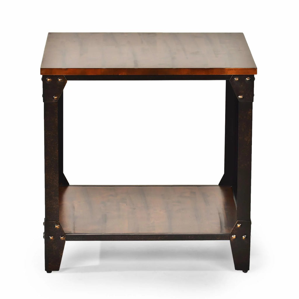 Square End Table Distressed Tobacco Brown Metal Frame D74426