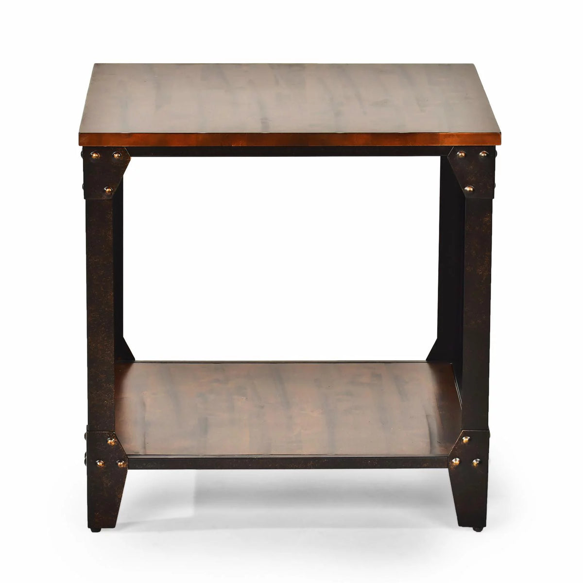 Square End Table Distressed Tobacco Brown Metal Frame D74426
