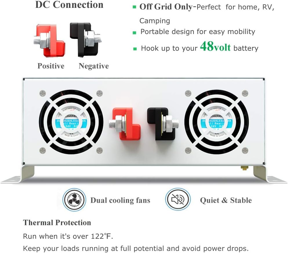 3500W Pure Sine Wave Power Inverter DC 48V to 110V 120V AC with Dual Outlets G519