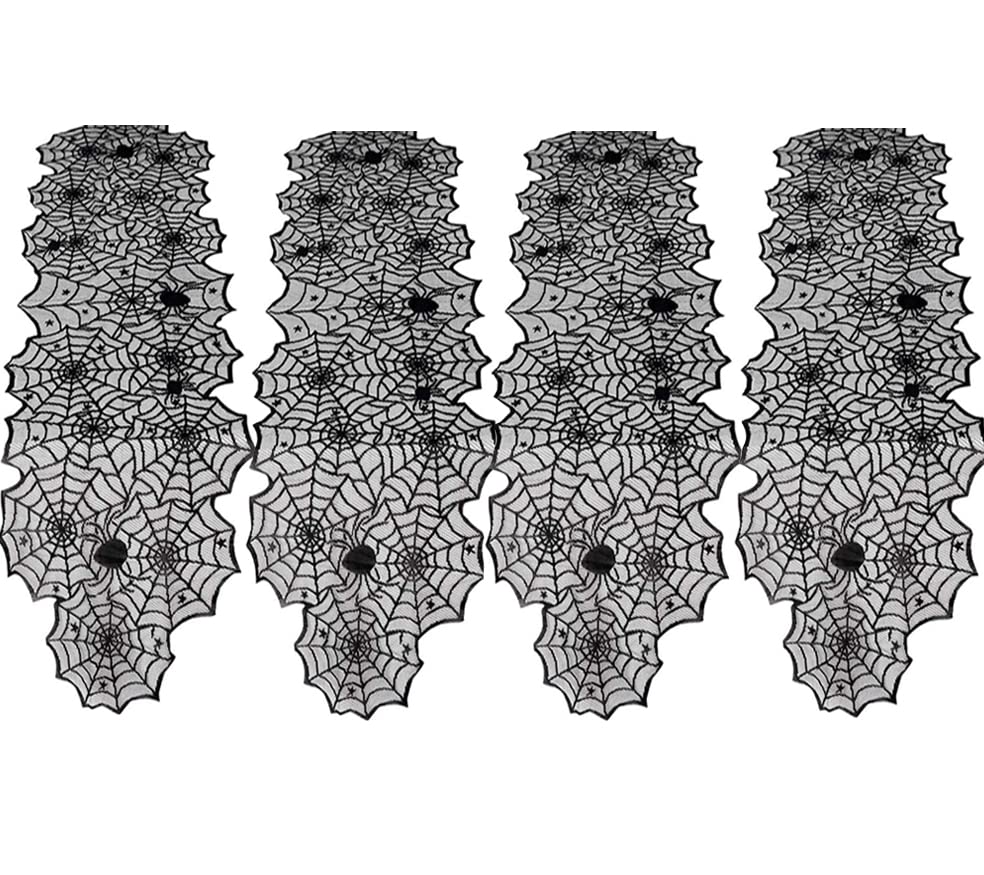 Black Lace Spider Web Table Runners 10 Packs 18x72inch M9833