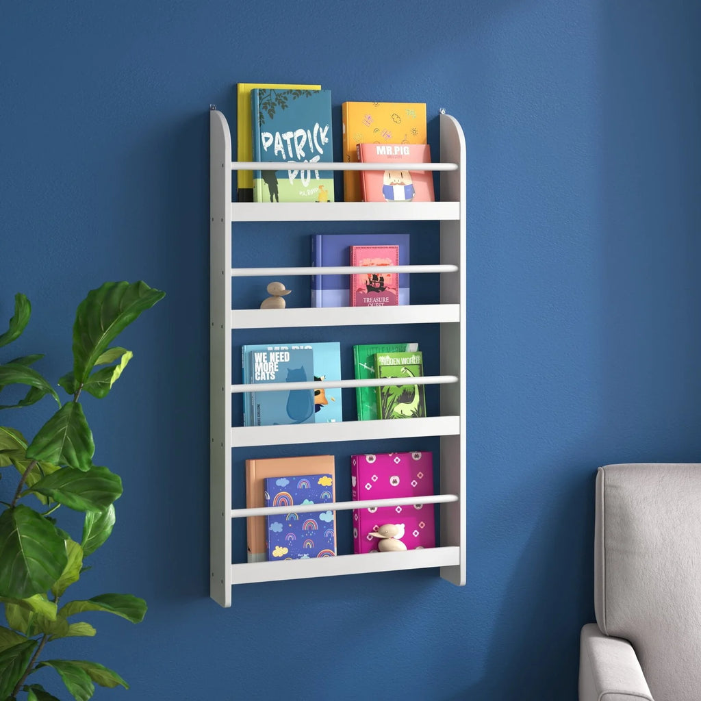 4-Tier White Wall Mounted Bookshelf Storage Rack P8893