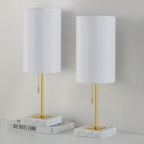 Desk Lamp & Table Lamp Set of 2, Marble Base, Fabric Shade, Gold I730100