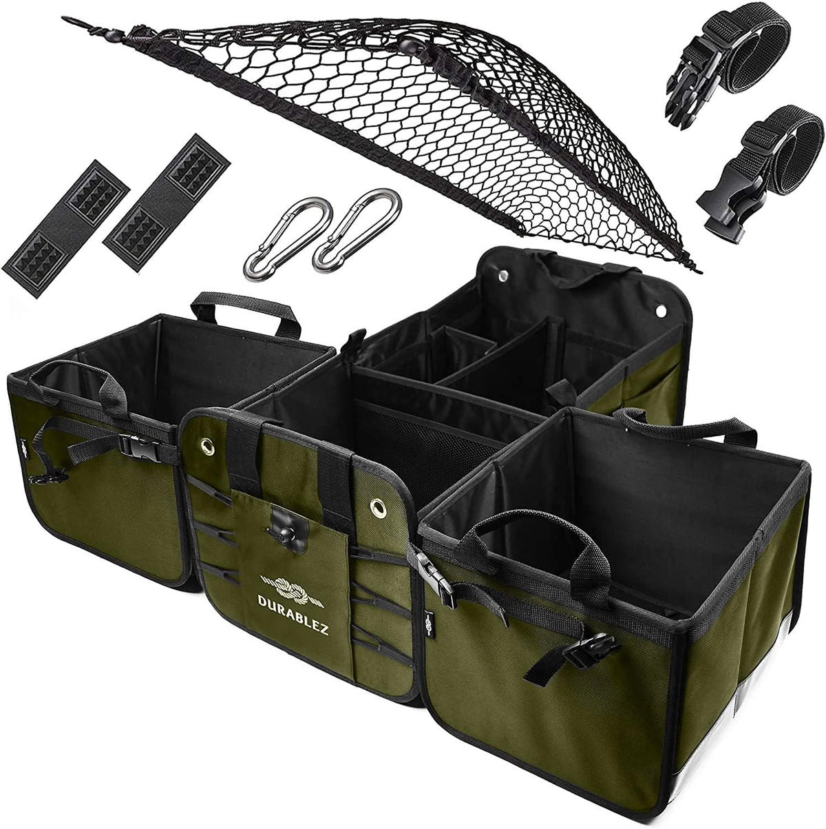 3 Compartment Separable Collapsible Car Trunk Storage Organizer, XL, Black B959