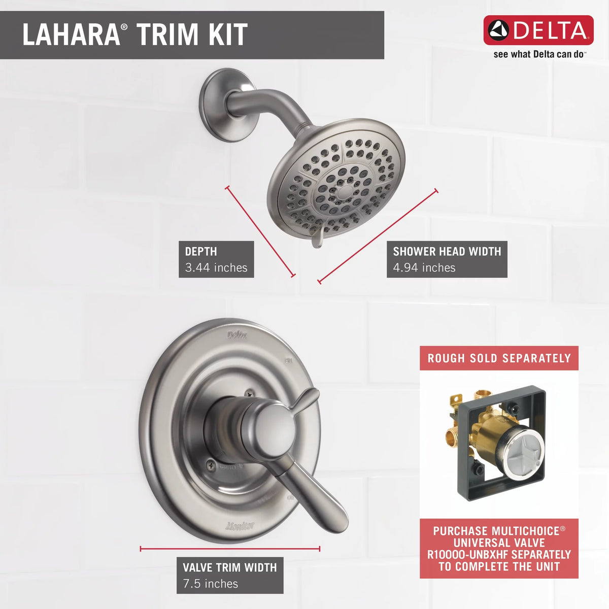 5-Spray Single Handle Shower Faucet in Stainless Y29664