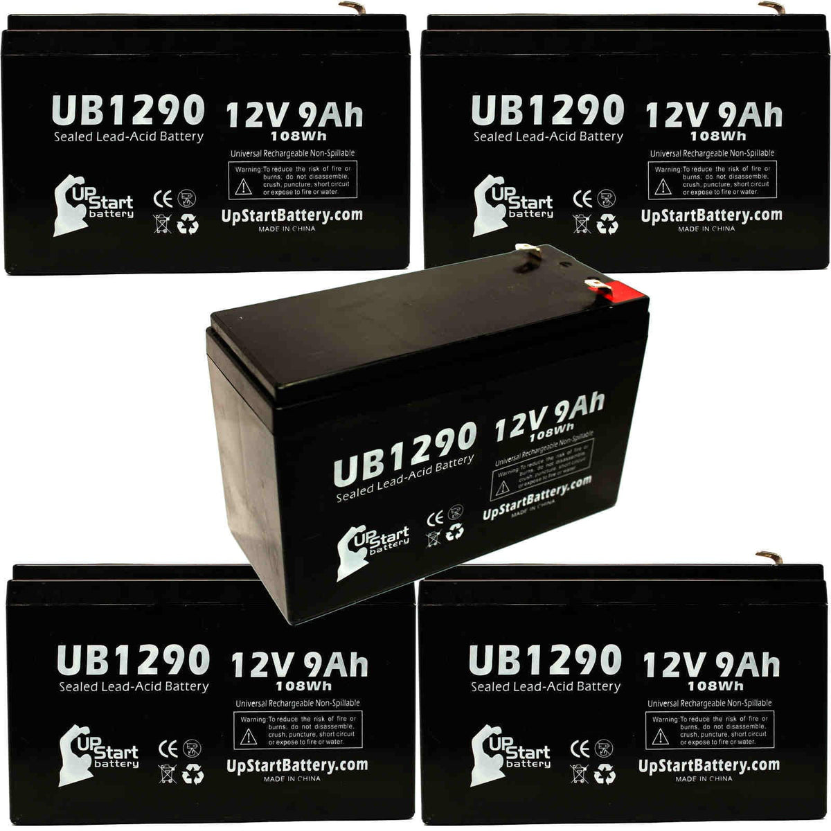 5x Pack Replacement Sealed Lead Acid Battery (12V, 9Ah, 9000mAh, AGM, SLA) with F1 Terminal Adapters G8791