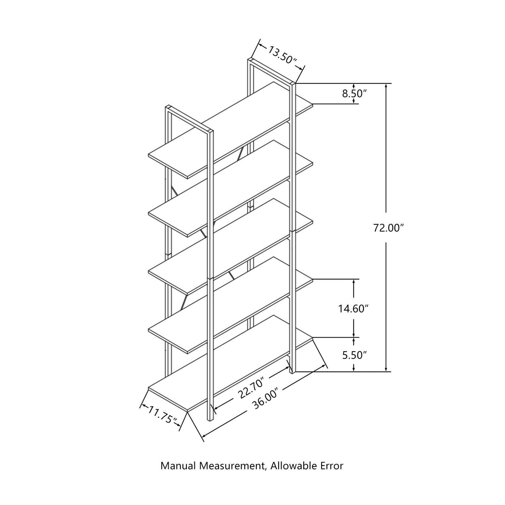 Black Wood/Metal 5-Tier Bookcases & Shelves Z171026