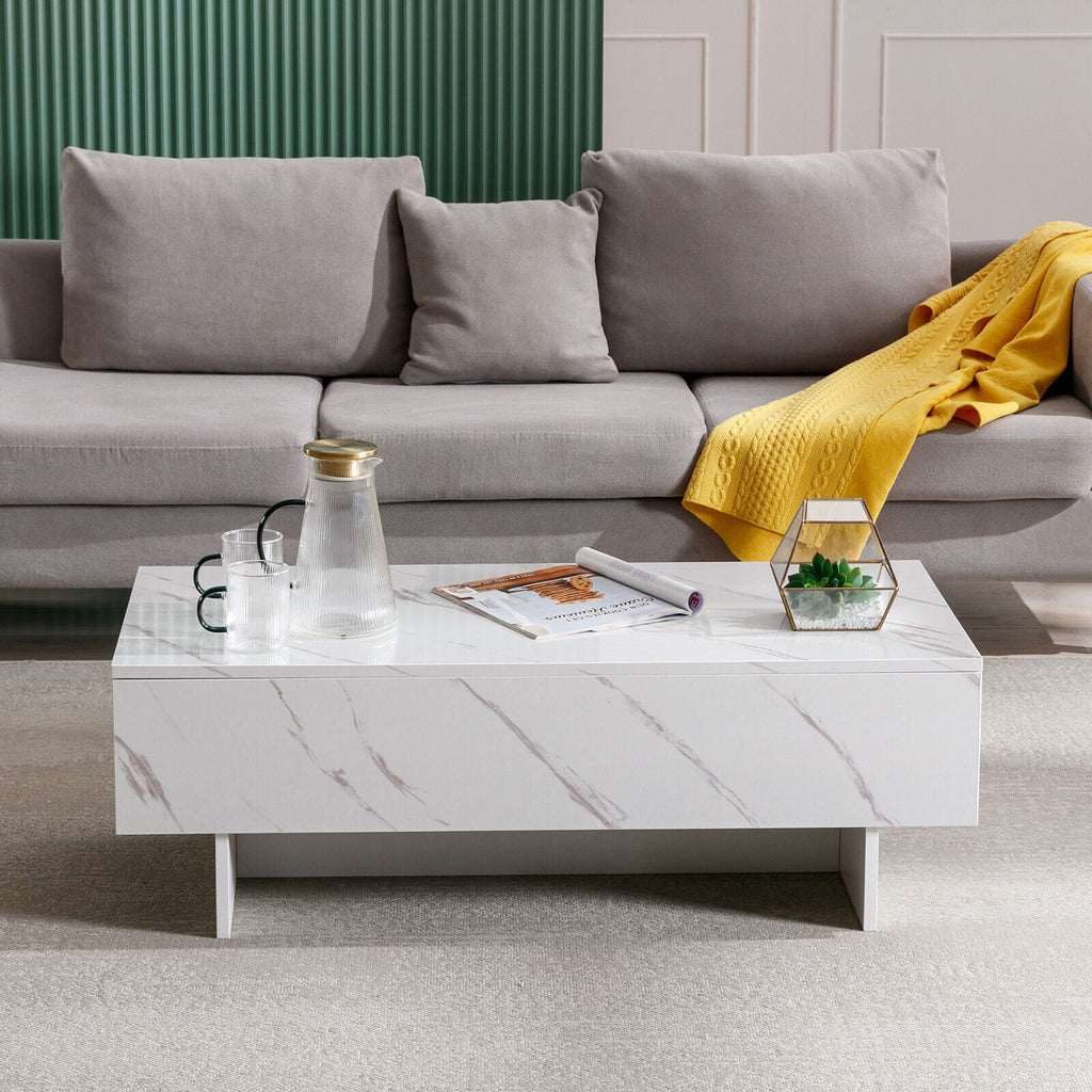 High Gloss White Marble Rectangle Coffee Table V9477