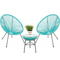 Light Blue 3-Piece Rope Patio Bistro Furniture Set with Glass Top Table I920