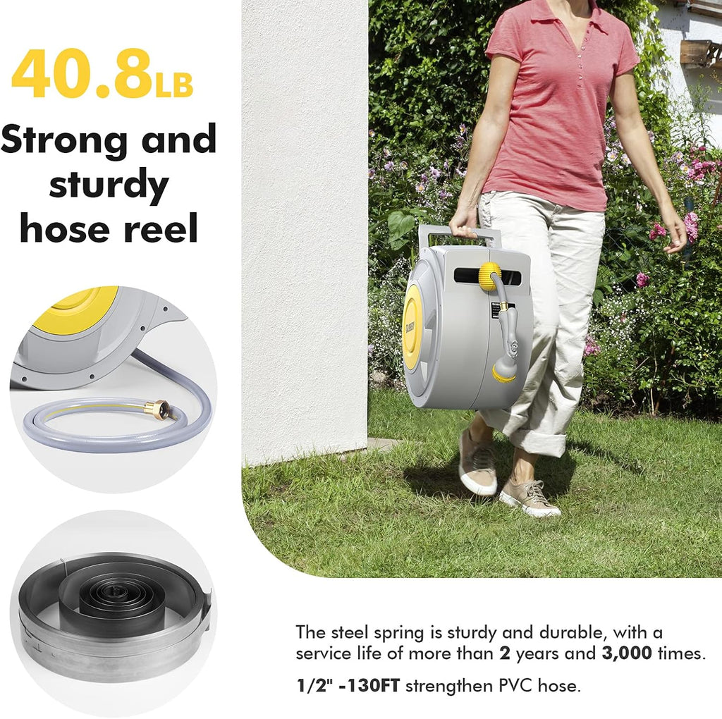 Retractable Garden Hose Reel with 8 Pattern Spray Nozzle X59058