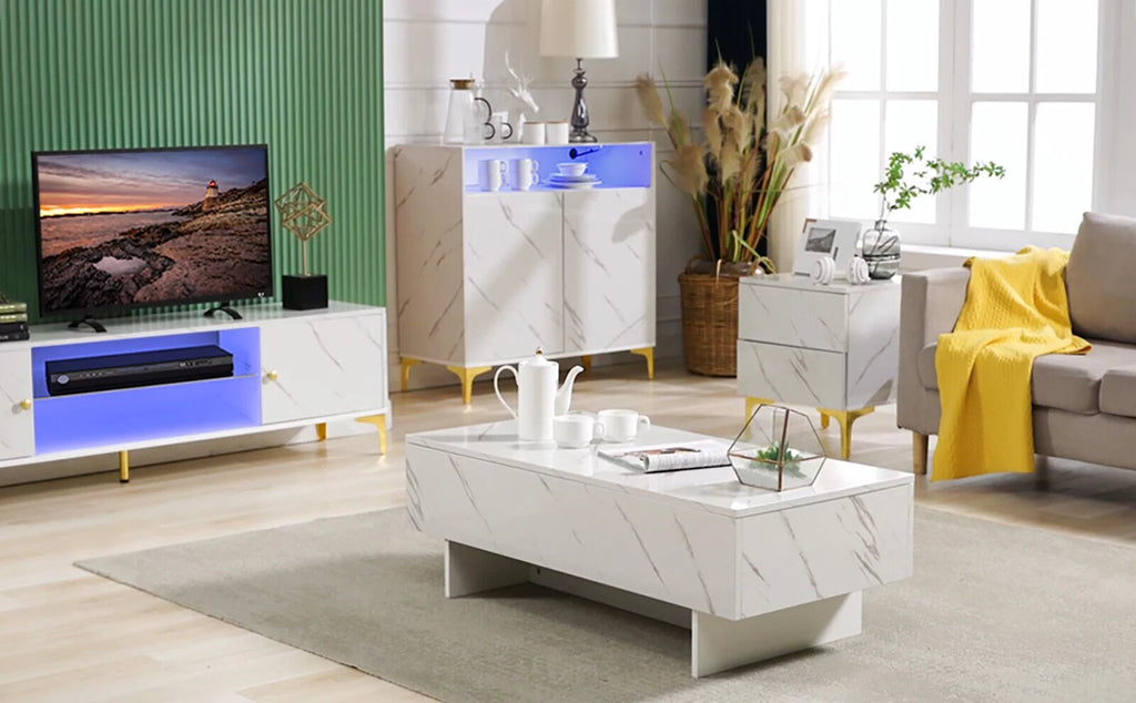 High Gloss White Marble Rectangle Coffee Table V9477