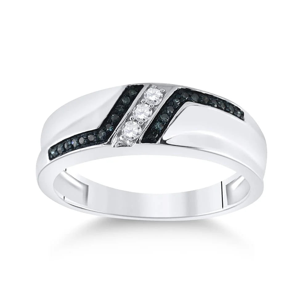 Men's Solid Sterling Silver Blue Diamond Wedding Band Ring Size 12 G418